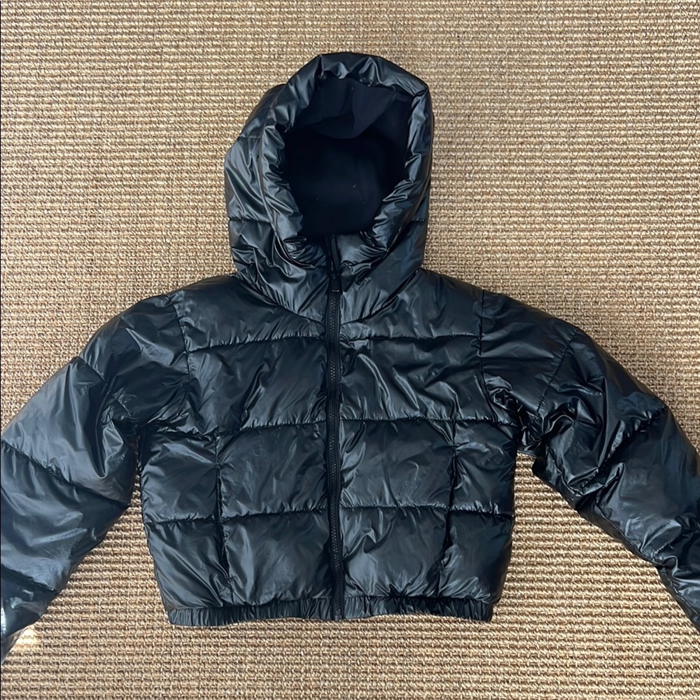 Shiny Black Puffer Jacket with Hood